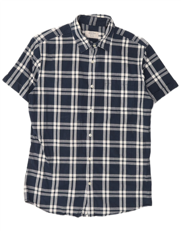 Jack & Jones Ανδρικό κοντομάνικο πουκάμισο με μεσαίο μπλε ναυτικό καρό βαμβακερό