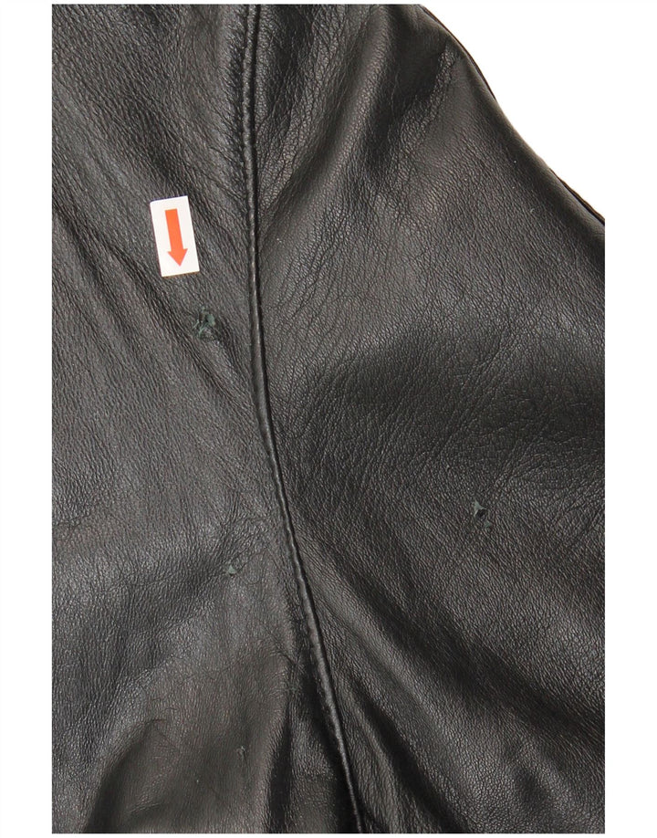 Vintage γυναικείο υπερμεγέθη δερμάτινο παλτό UK 10 Small μαύρο δέρμα
