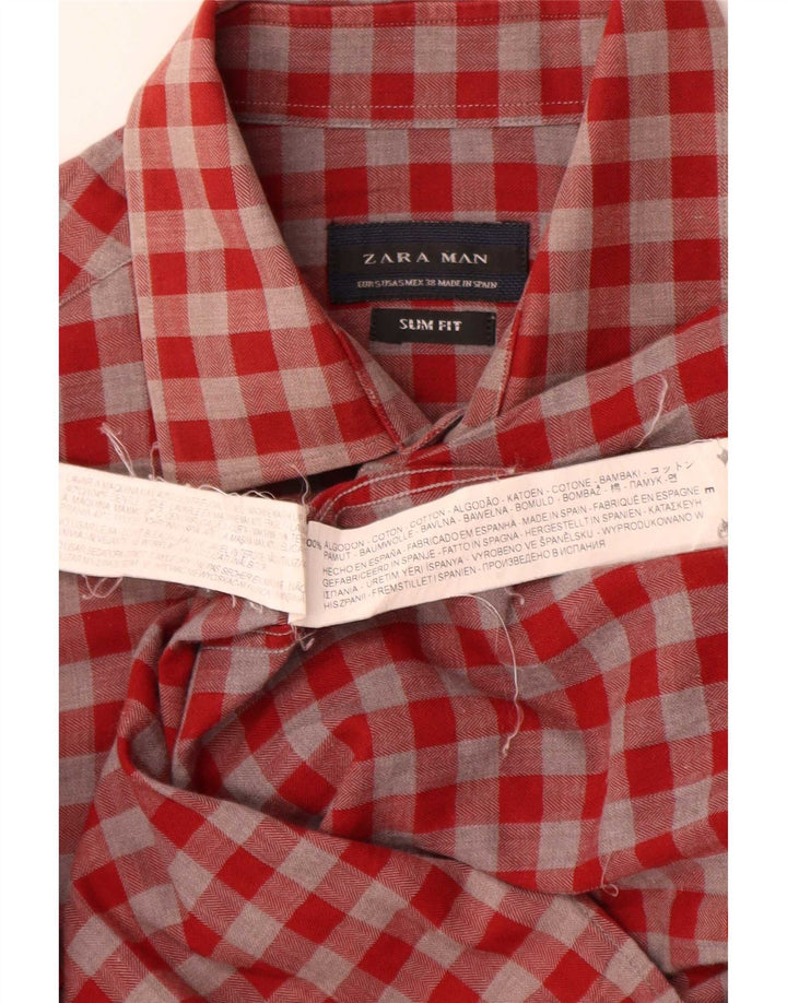 Ανδρικό πουκάμισο Zara Slim Fit Μικρό κόκκινο Gingham βαμβακερό