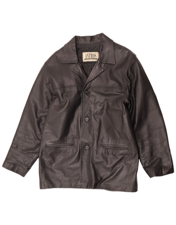 antros Ανδρικό δερμάτινο μπουφάν 3 κουμπιών UK 40 Large Black Leather