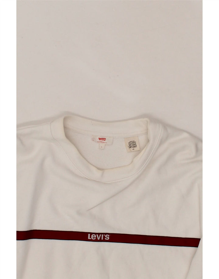 LEVI'S Womens Crop Oversized Sweatshirt Jumper UK 16 Large White Cotton Vintage Levi's and Second-Hand Levi's from Messina Hembry 