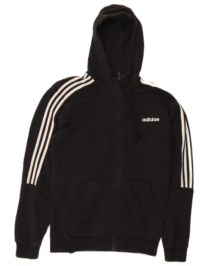 Ανδρικό πουλόβερ με κουκούλα με φερμουάρ Adidas, μεσαίο μαύρο βαμβακερό