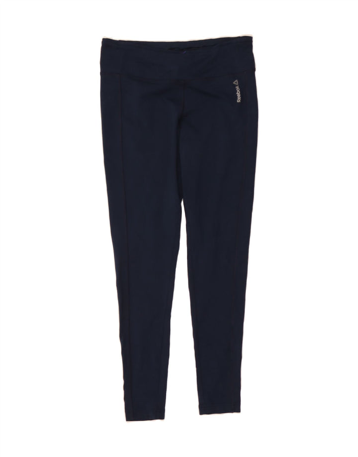 REEBOK Womens Leggings UK 14 Medium  Navy Blue Polyester Vintage Reebok and Second-Hand Reebok from Messina Hembry 