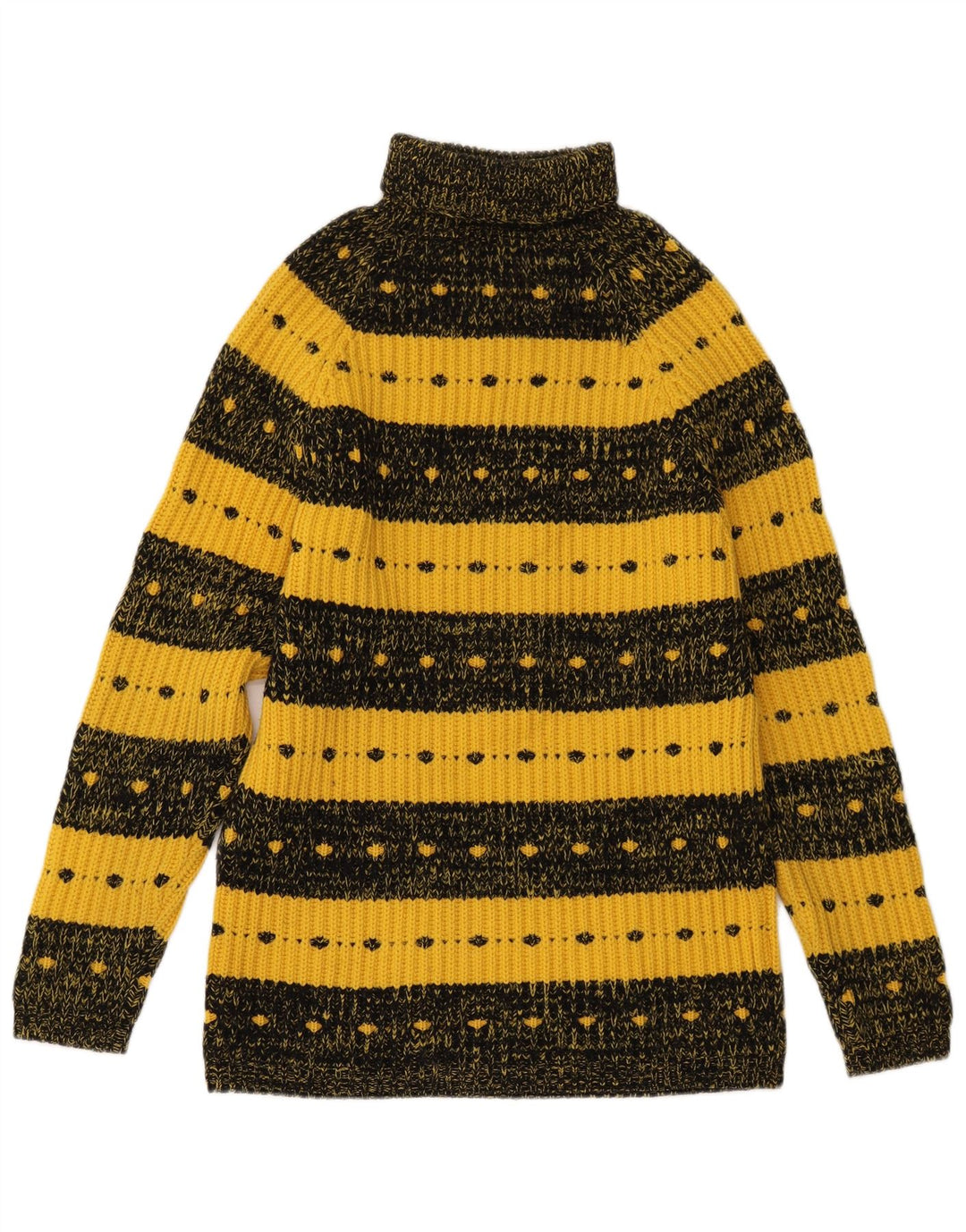 VINTAGE Γυναικείο πουλόβερ με ρολό λαιμόκοψη UK 12 Μεσαίο κίτρινο ριγέ