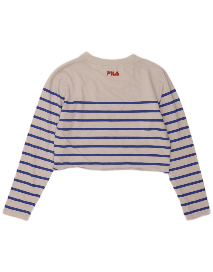 Fila Γυναικείο Crop Graphic Top Μακρυμάνικο UK 14 Μέτριο Λευκό ριγέ