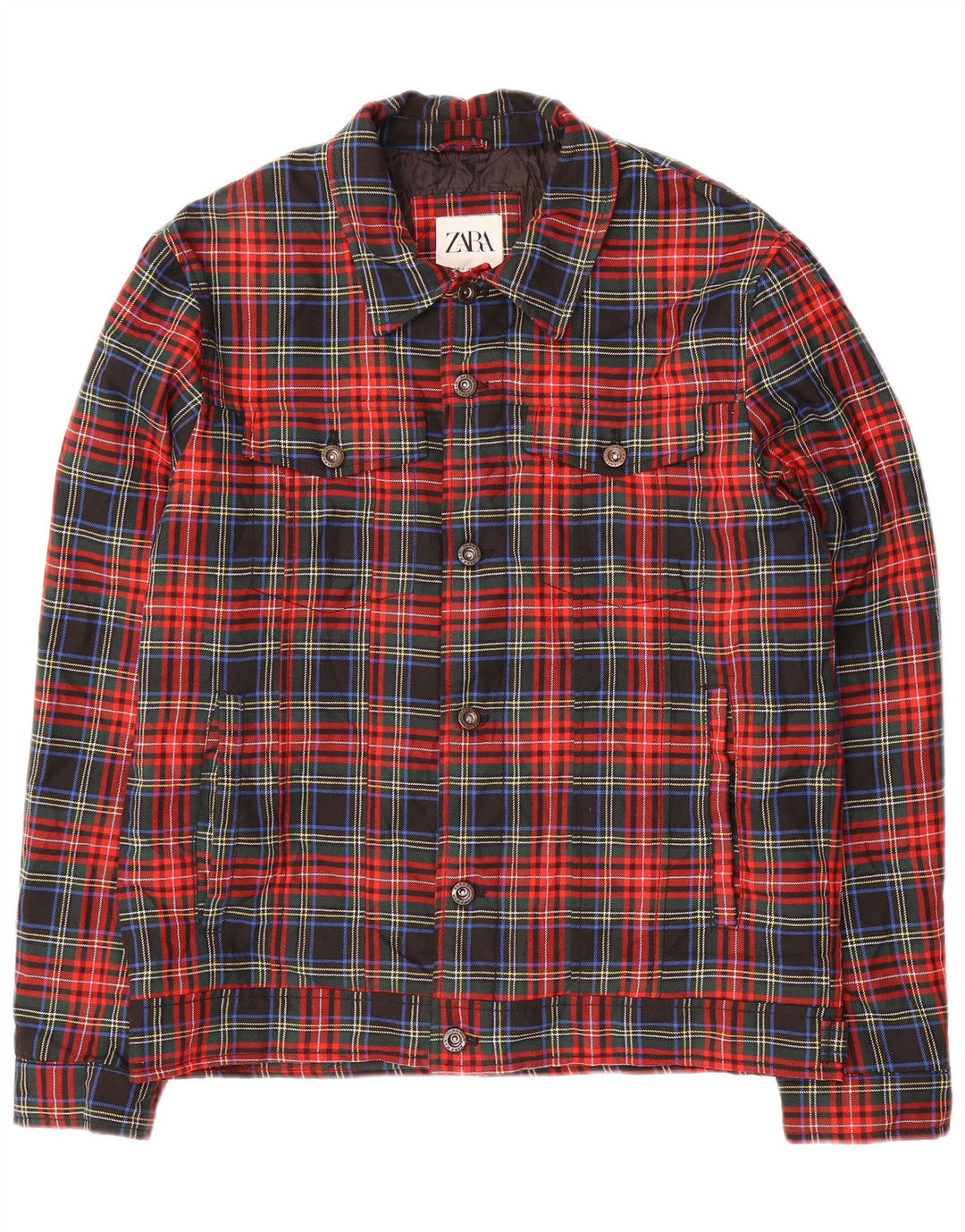 Zara Ανδρικό Bomber Jacket UK 40 Large Red Check Polyester