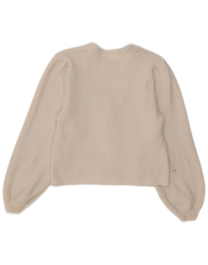 Zara Γυναικεία Ζακέτα Crop UK 12 μεσαία λευκή βισκόζη