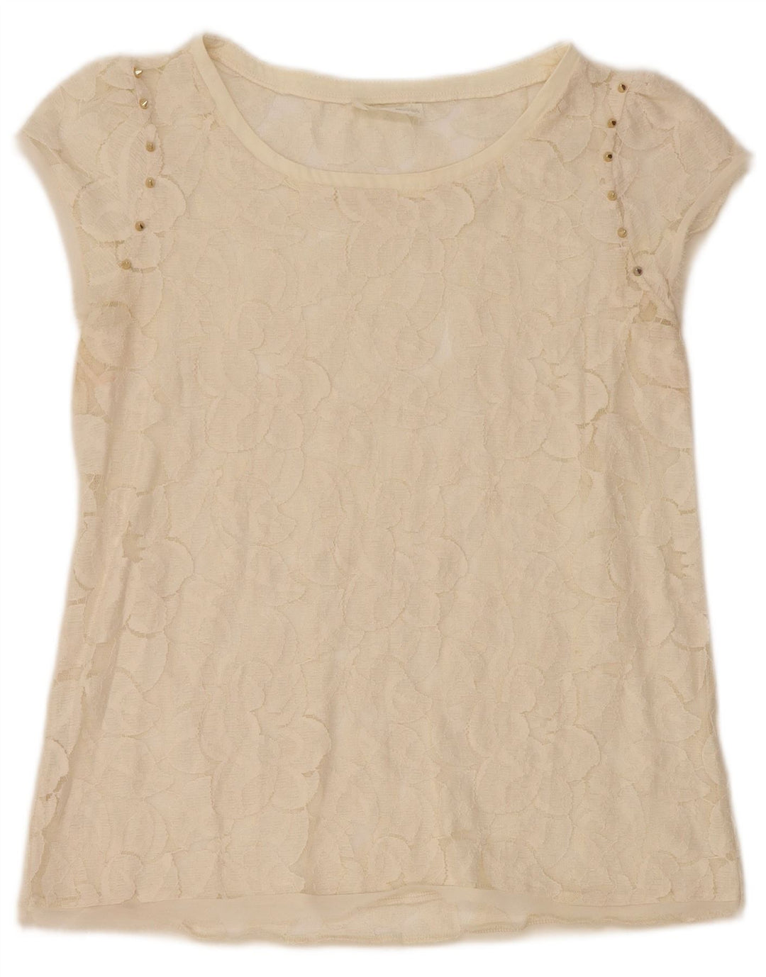 Zara Γυναικεία Δαντελένια Μπλούζα Τοπ UK 12 Medium Off White Floral