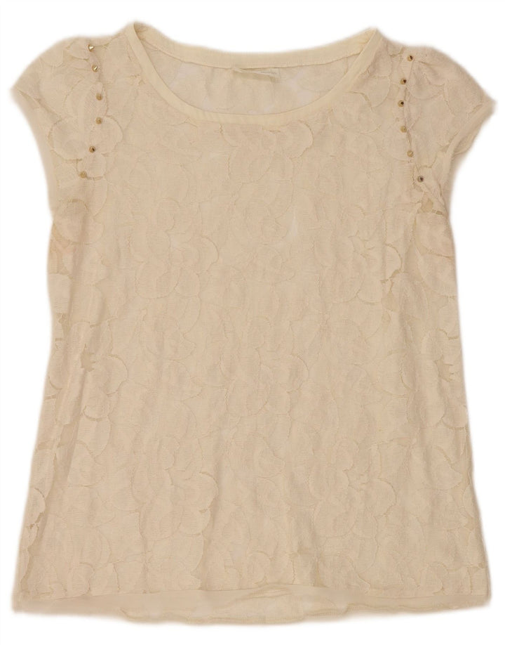 Zara Γυναικεία Δαντελένια Μπλούζα Τοπ UK 12 Medium Off White Floral