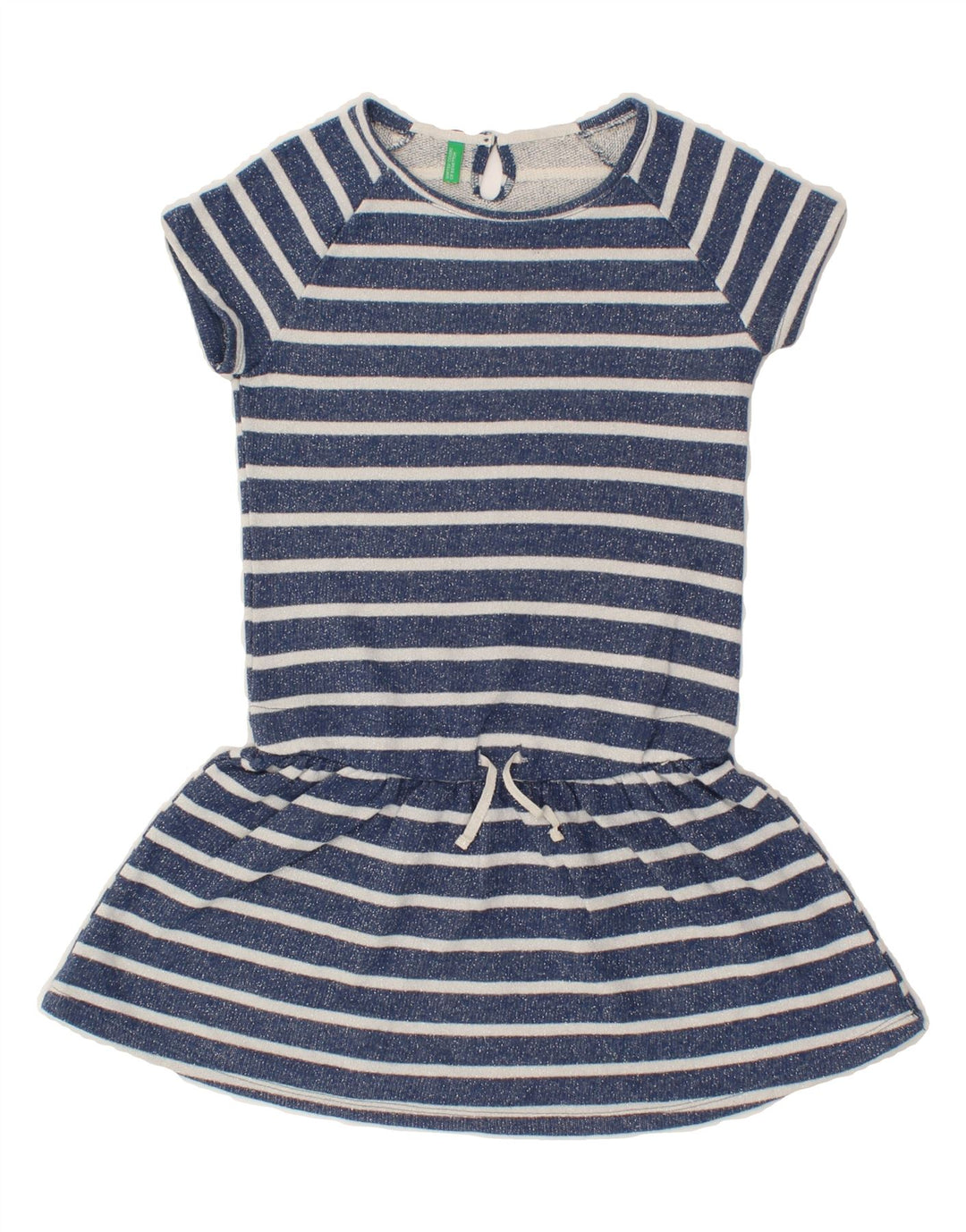 BENETTON Girls Drop Waist Dress 8-9 Years Large Blue Striped Cotton Vintage Benetton and Second-Hand Benetton from Messina Hembry 