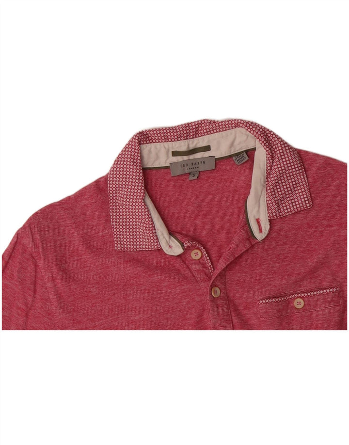 TED BAKER Mens Polo Shirt Size 3 Medium Red Flecked Cotton