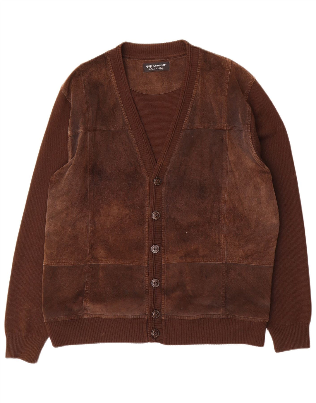 Ανδρικό πουλόβερ Il Granchio Suede Cardigan Μεγάλο Καφέ Μαλλί