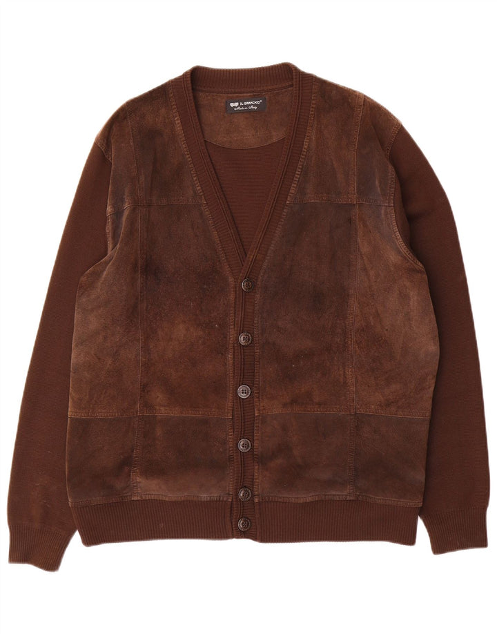 Ανδρικό πουλόβερ Il Granchio Suede Cardigan Μεγάλο Καφέ Μαλλί