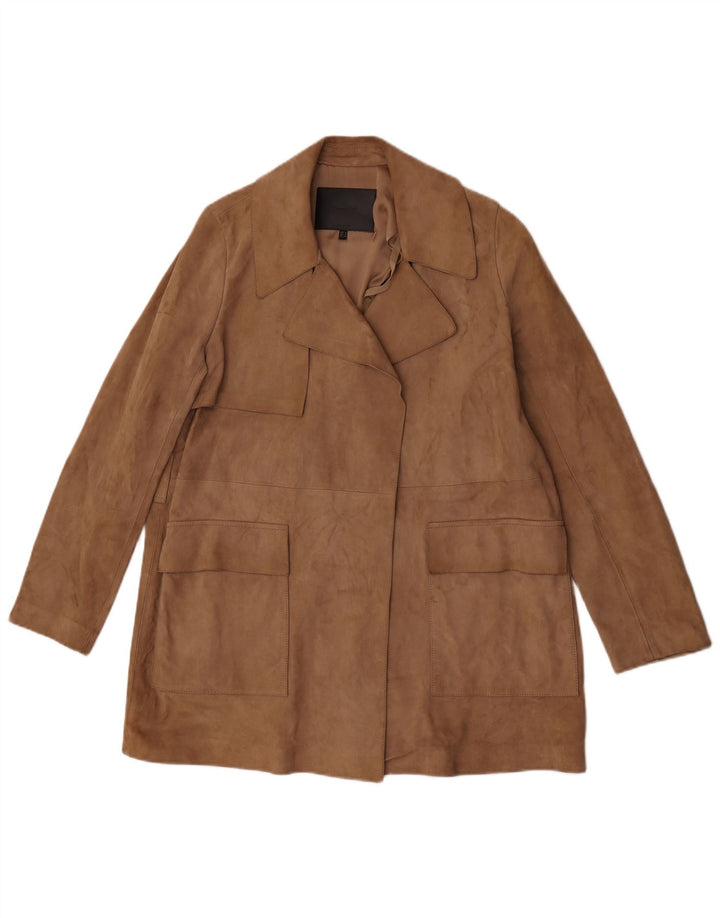 Massimo Dutti Γυναικείο ανοιχτό σουέτ πανωφόρι UK 10 Small Beige Sheepskin
