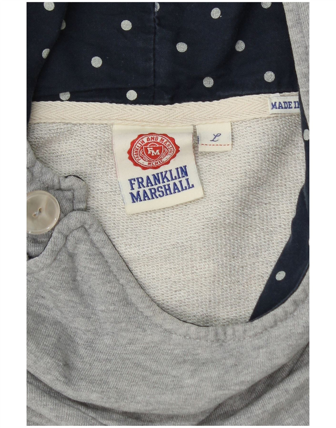 Franklin Marshall Γυναικεία γραφικά κουκούλα UK 14 μεγάλο βαμβακερό γκρι