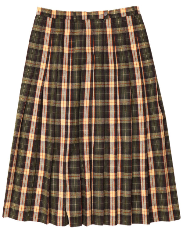 Eugen Klein Womens High Waist Pleated Skirt EU 44 XL W34 Green Plaid Wool