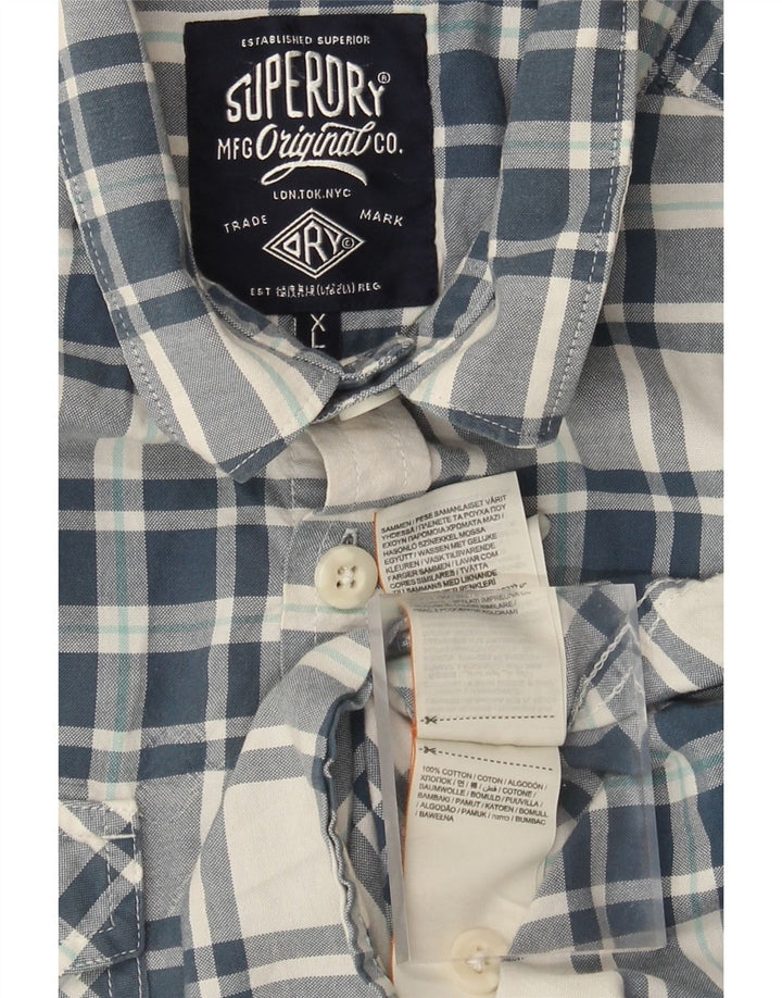 Ανδρικό κοντομάνικο πουκάμισο Superdry XL Blue Check Cotton