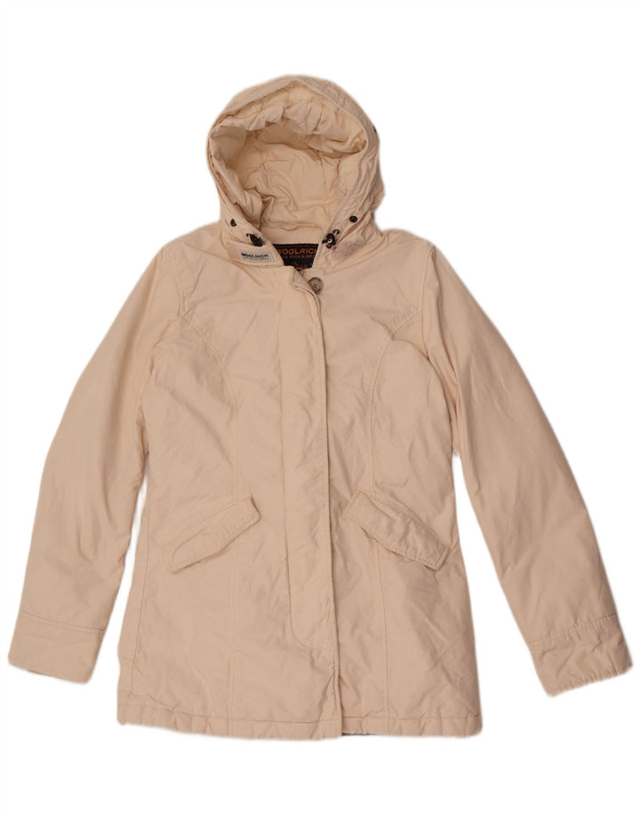 Woolrich Γυναικείο μπουφάν με κουκούλα UK 10 Small Off White βαμβακερό