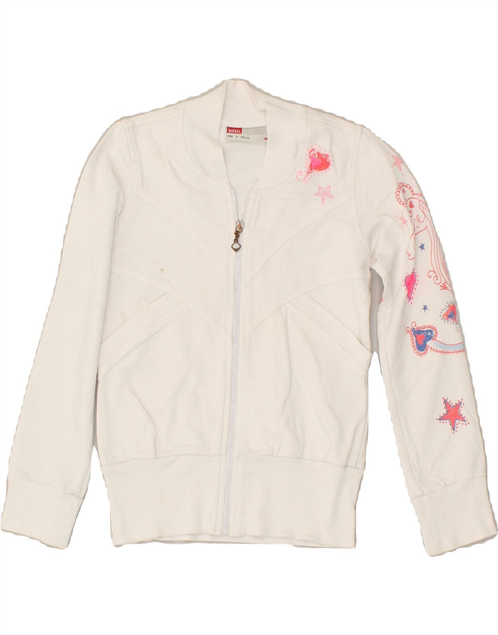 DIESEL Girls Graphic Tracksuit Top Jacket 5-6 Years White Geometric Cotton | Vintage Diesel | Thrift | Second-Hand Diesel | Used Clothing | Messina Hembry 