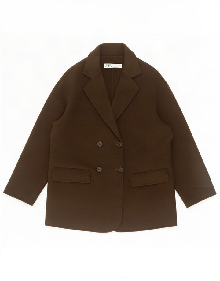 Zara Γυναικείο Μπουφάν blazer με διπλό στήθος UK 10 Small Khaki Wool