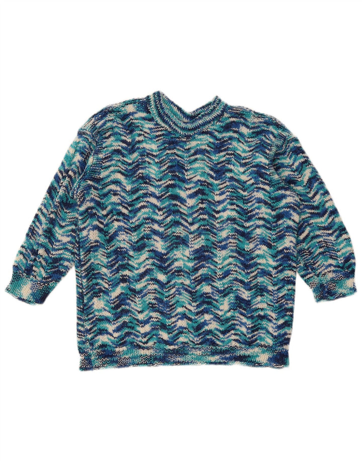 Vintage γυναικείο πουλόβερ με λαιμόκοψη UK 14 Medium Blue Geometric