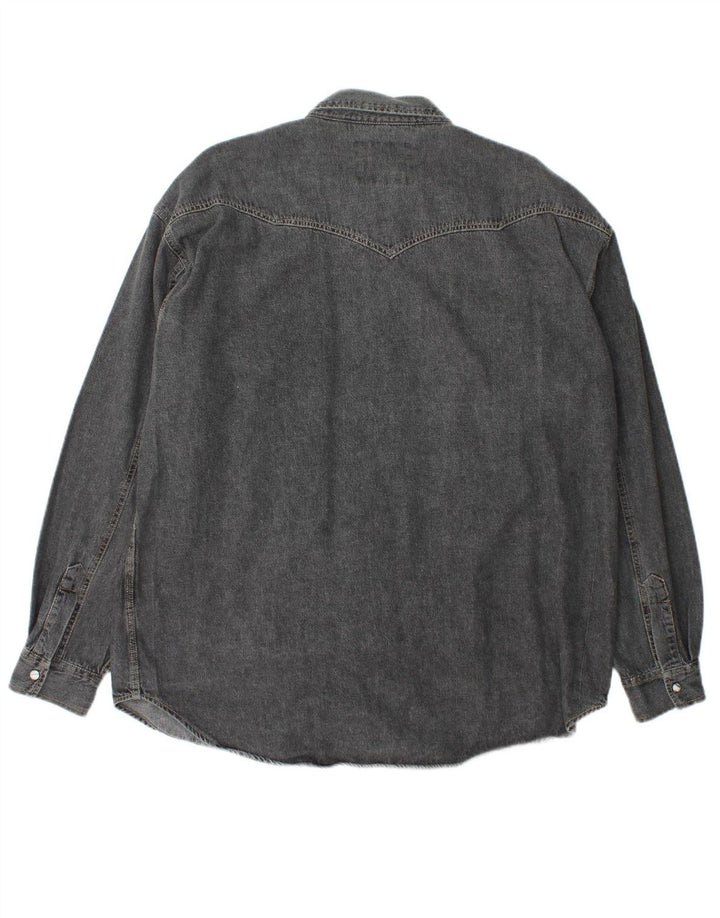 VINTAGE Mens Denim Shirt XL Grey Cotton