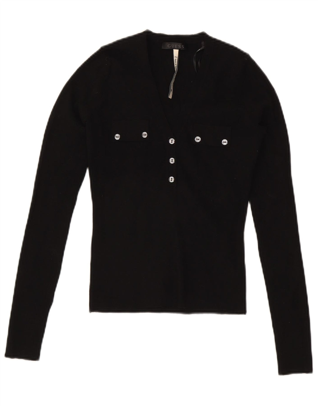 Guess Γυναικείο Crop Top Μακρυμάνικο UK 8 Μικρή Μαύρη Βισκόζη