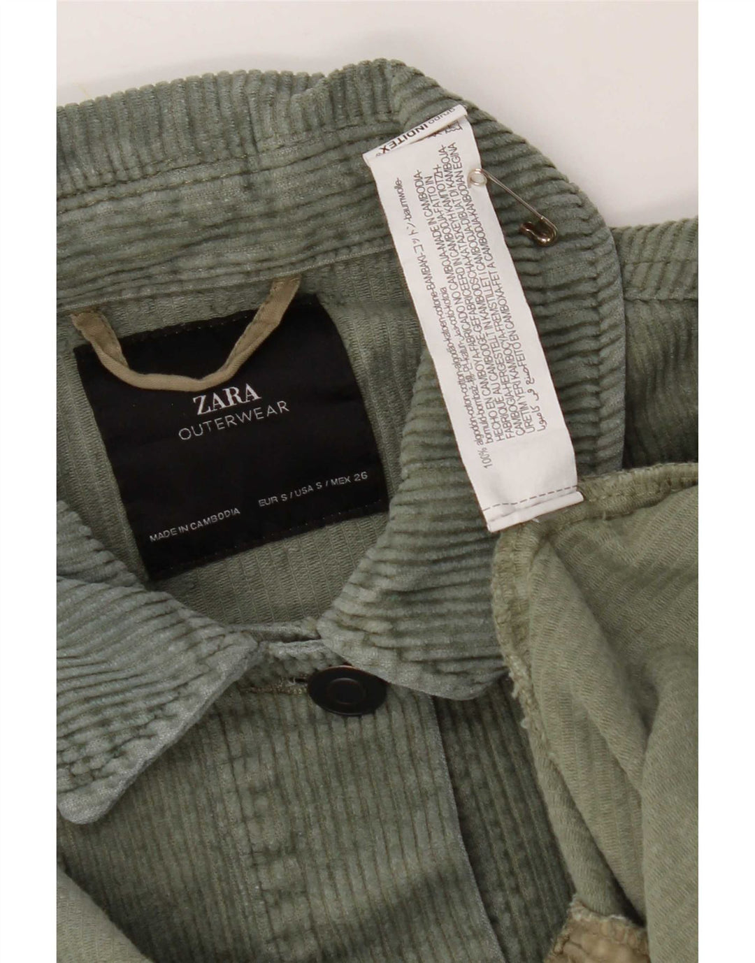 Zara Γυναικείο Κοτλέ Μπουφάν UK 10 Small Khaki Cotton
