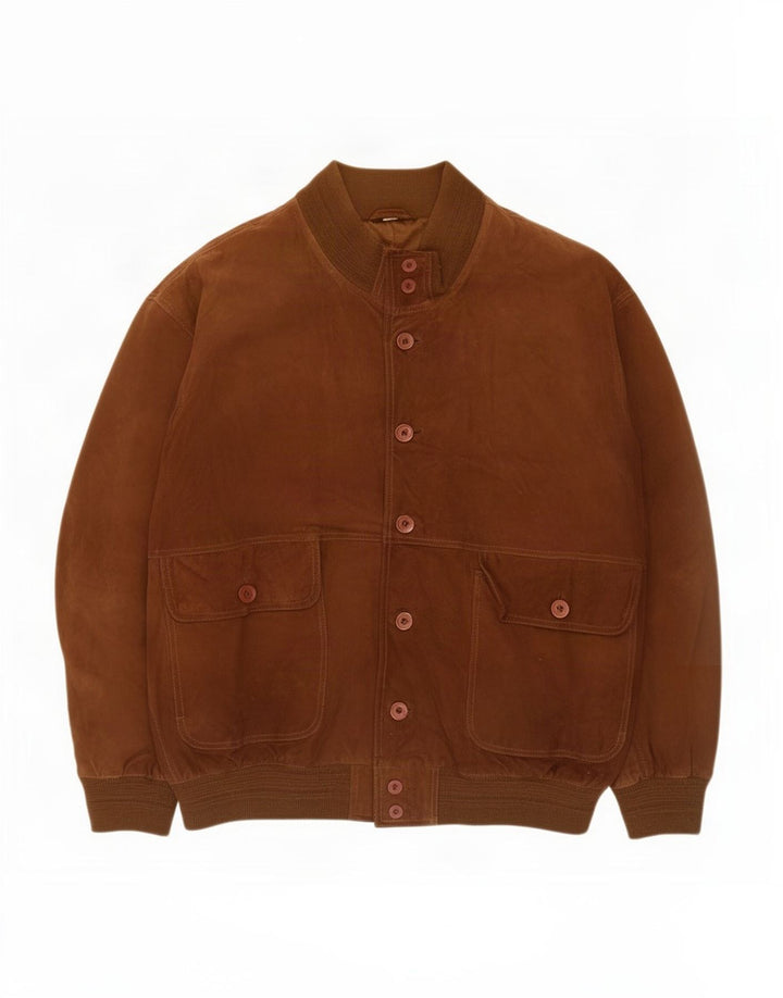 Vintage Ανδρικό Suede Bomber Jacket IT 52 XL Καφέ Δερμάτινο