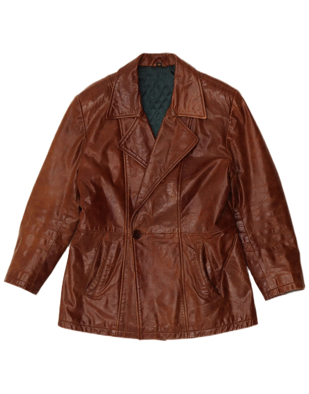 VINTAGE Ανδρικό Δερμάτινο Παλτό UK 38 Δερμάτινο Μεσαίο Καφέ