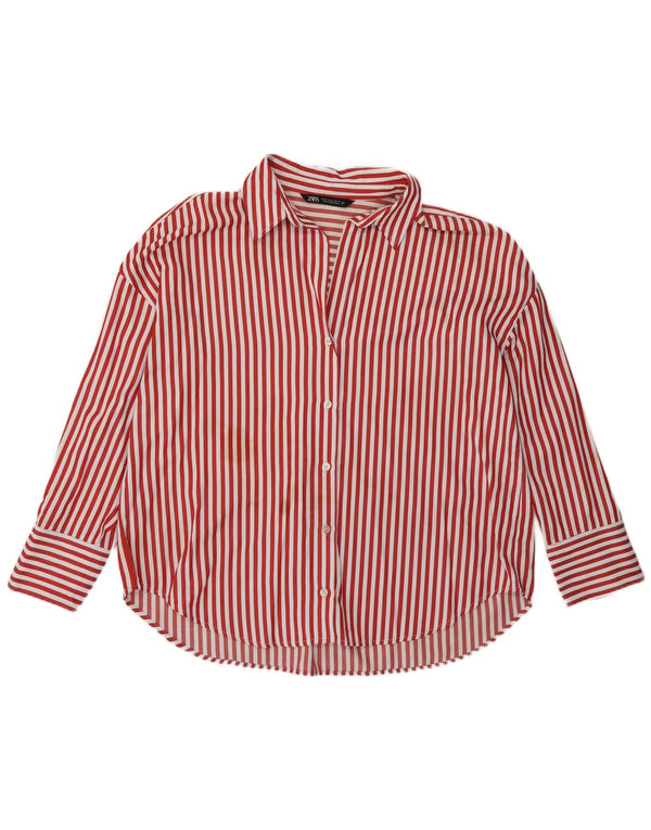 ZARA Womens Shirt UK 14 Medium Red Striped Polyester