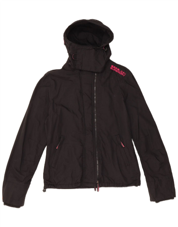 Superdry γυναικείο μπουφάν με κουκούλα αντιανεμικό UK 14 Medium Black Nylon