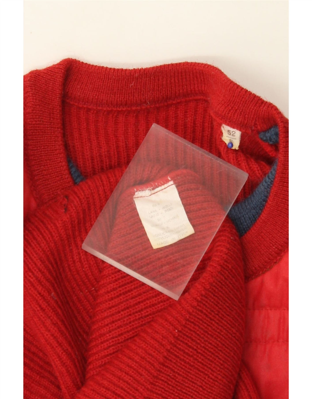 VINTAGE Mens Crew Neck Jumper Sweater IT 52 Large Red Colourblock Wool