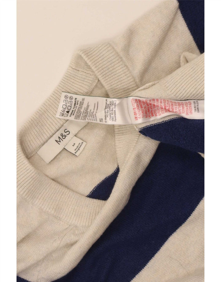 Marks & Spencer Γυναικείο πουλόβερ με λαιμόκοψη UK 14 Medium Beige ριγέ