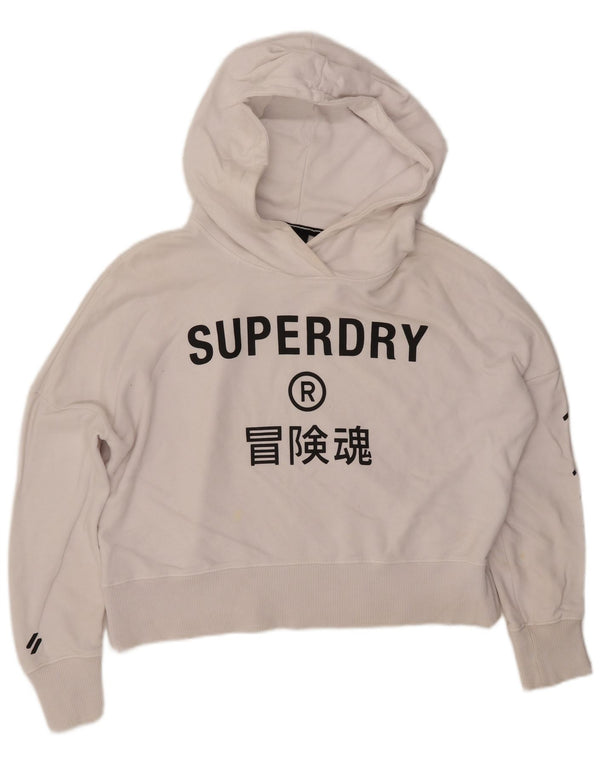SUPERDRY Γυναικείο υπερμεγέθη Crop Graphic Hoodie Jumper UK 10 Small White