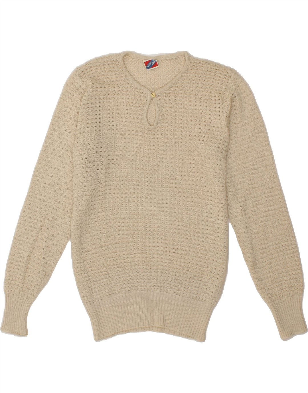 VINTAGE Womens Crew Neck Jumper Sweater UK 12 Medium Beige Vintage Vintage and Second-Hand Vintage from Messina Hembry 