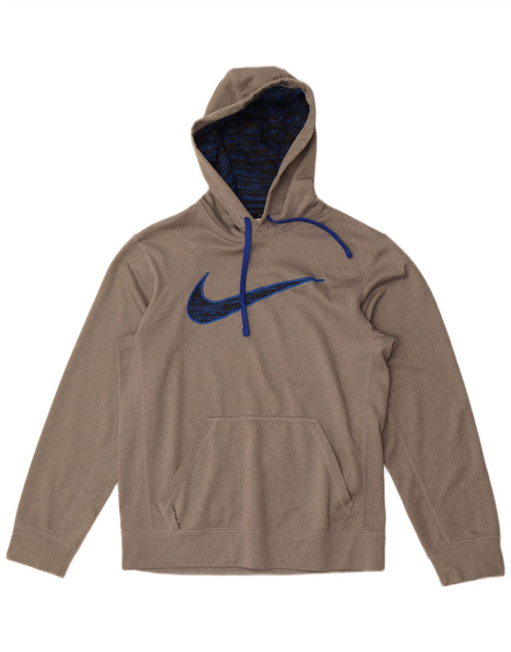Ανδρικά γραφικά κουκούλα Nike Therma-Fit Μικρός γκρι πολυεστέρας