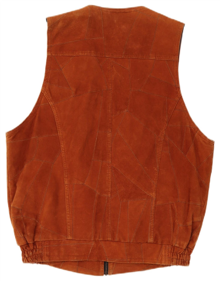 VINTAGE Ανδρικό Suede Gilet UK 40 Large Brown Patchwork