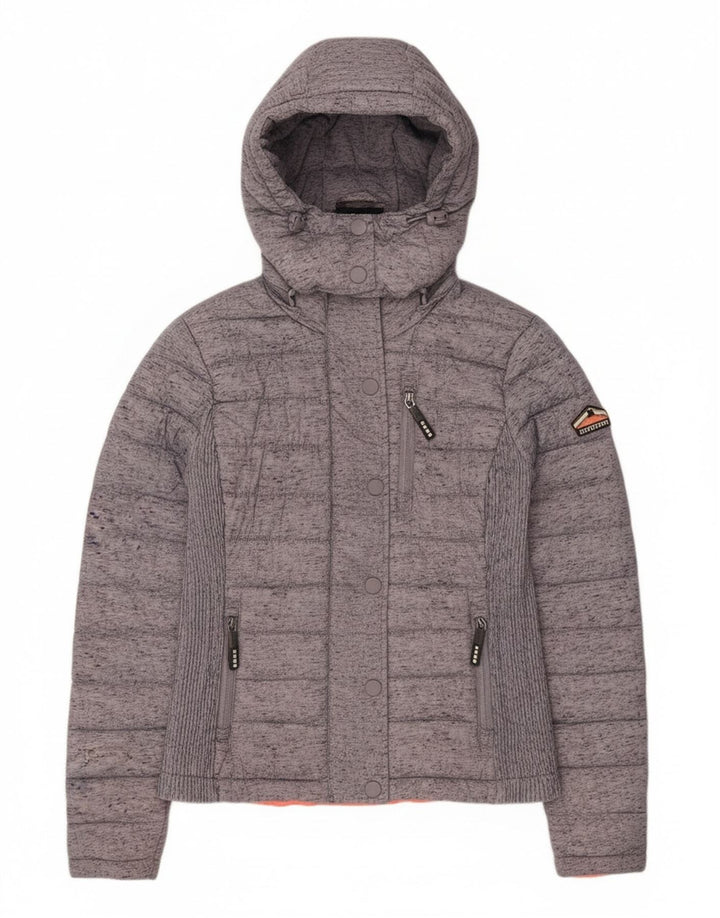 Superdry γυναικείο μπουφάν με κουκούλα με επένδυση UK 8 XS γκρι πολυεστέρας