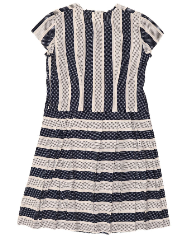 Vintage γυναικείο φόρεμα A-Line UK 14 Medium Navy Blue ριγέ