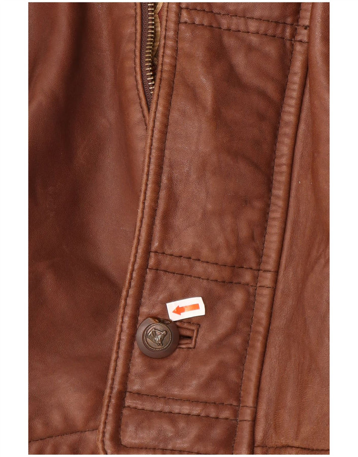 Vintage Ανδρικό Δερμάτινο Παλτό με Κουκούλα IT 54 2XL Καφέ Δέρμα