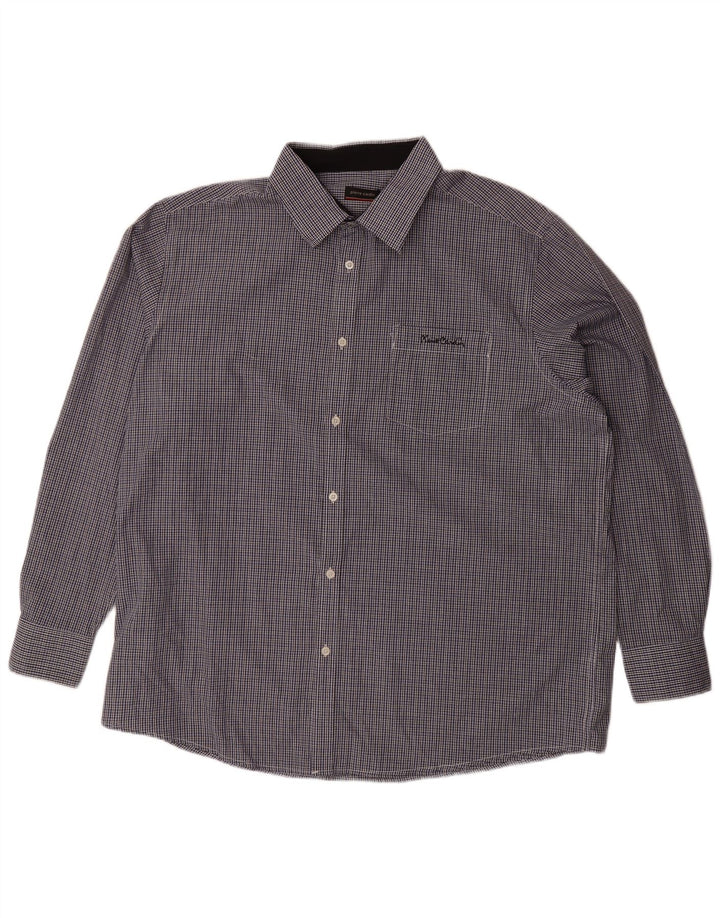 PIERRE CARDIN Ανδρικό πουκάμισο 4XL Navy Blue Gingham Polyester