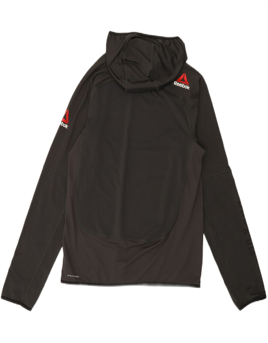 REEBOK Mens Hooded Graphic Top Long Sleeve Medium Grey Colourblock Vintage Reebok and Second-Hand Reebok from Messina Hembry 