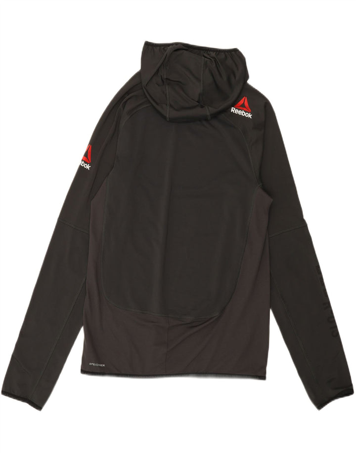 REEBOK Mens Hooded Graphic Top Long Sleeve Medium Grey Colourblock Vintage Reebok and Second-Hand Reebok from Messina Hembry 