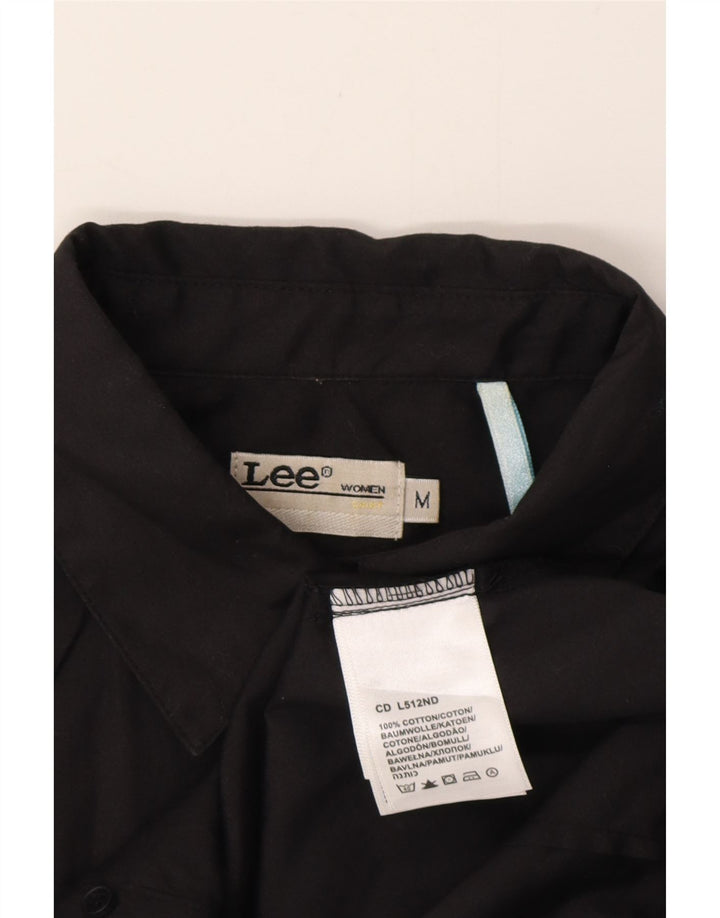 Lee Γυναικείο κοντομάνικο πουκάμισο UK 14 μεσαίο μαύρο βαμβακερό
