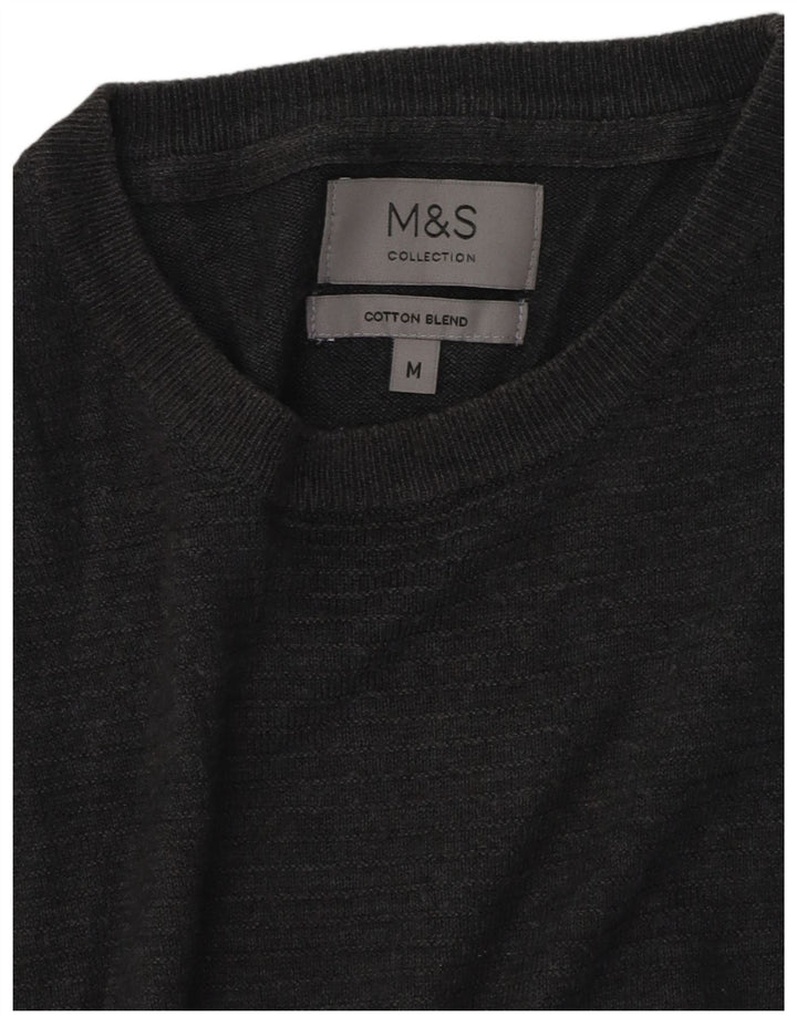 Marks & Spencer Ανδρικό πουλόβερ με λαιμόκοψη μεσαίου γκρι βαμβακερό