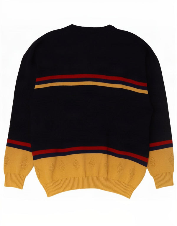 Ανδρικό vintage γραφικό πουλόβερ με λαιμόκοψη XL Navy Blue Colorblock