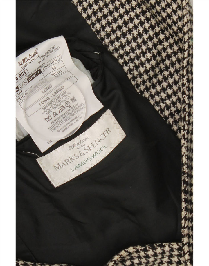 Marks & Spencer Mens Long Blazer Jacket UK 40 Medium Black Houndstooth
