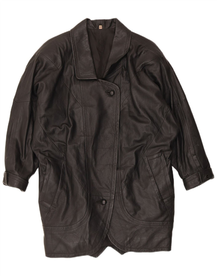 VINTAGE Γυναικείο Δερμάτινο Παλτό EU 38 Μεσαίο Μαύρο Δέρμα