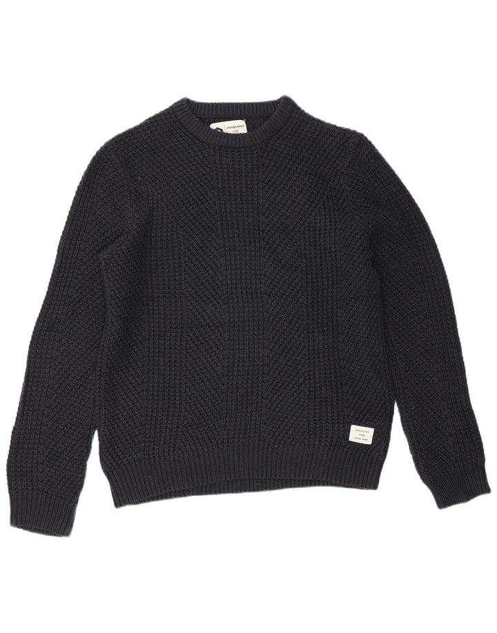 Jack & Jones Ανδρικό πουλόβερ με λαιμόκοψη με λαιμόκοψη, μεσαίο μπλε βαμβακερό